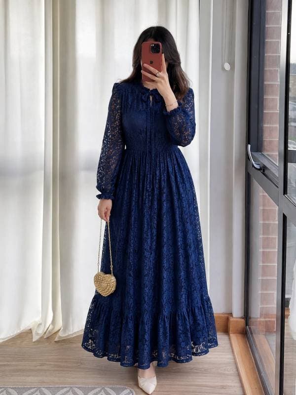 ✨ Mocha Lace Gown ✨ (নেভি ব্লু কালার) 💙