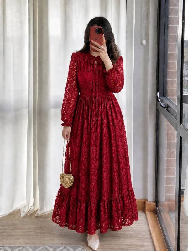 ✨ Mocha Lace Gown ✨( লাল কালার ) ♥️ thumbnail 1
