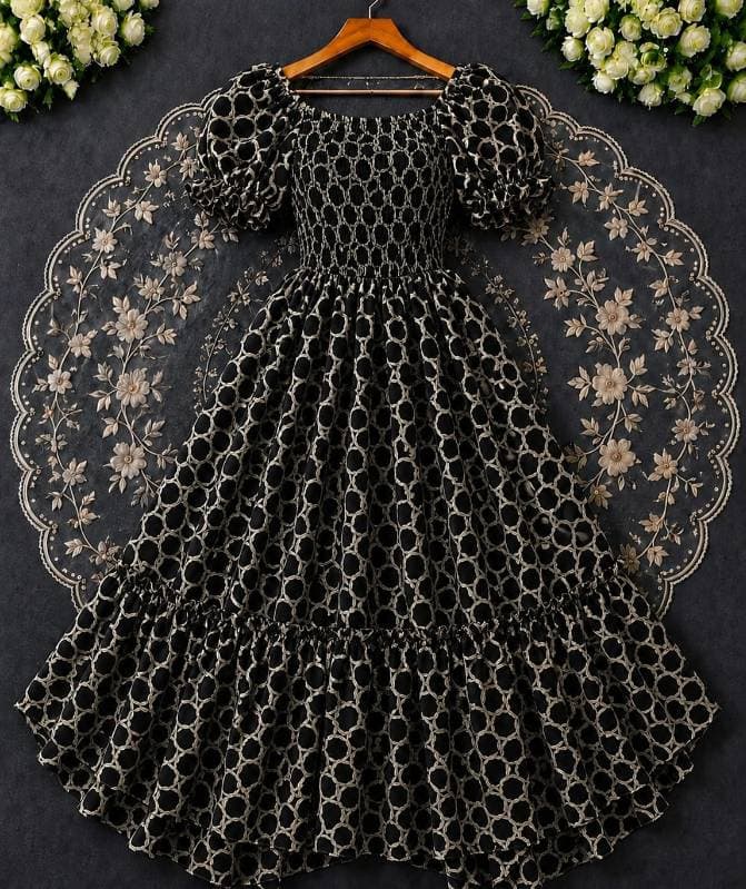 🎀 Princess Party Gown ball print 8. 🖤 কালো — Black thumbnail 1