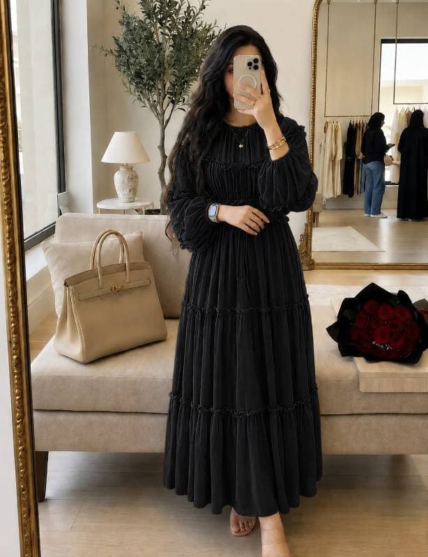 ✨ Elora Ruffle Gown ✨ 🖤 জেট ব্ল্যাক — Jet Black thumbnail 1