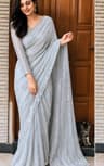 🤍 Ash Grey জর্জেট শাড়ি