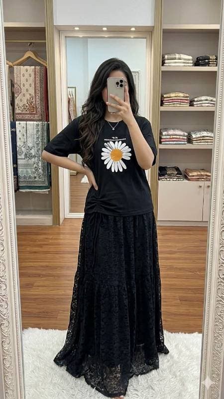 ✨লেস স্কার্ট সেট ✨ (কালো কালার)🖤