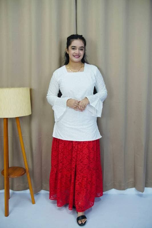 ✨লেস স্কার্ট - কুর্তি সেট ✨ ( লাল কালার) ♥️