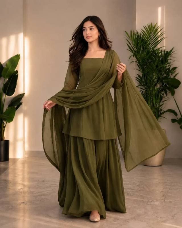  💚 Olive Green (অলিভ গ্রিন) থ্রি পিস thumbnail 1