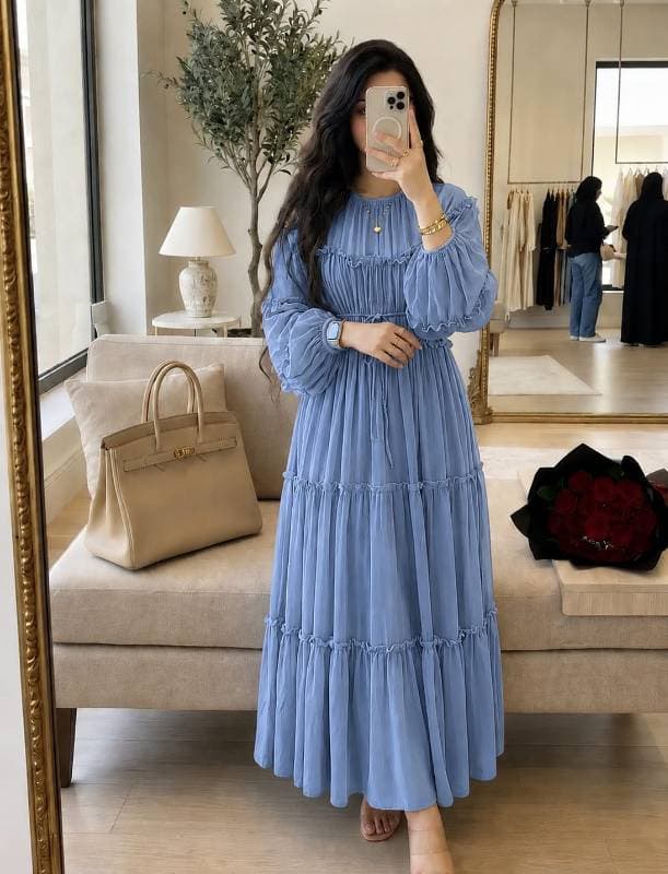 ✨ Elora Ruffle Gown ✨ 🩵 স্কাই ব্লু — Sky Blue thumbnail 1