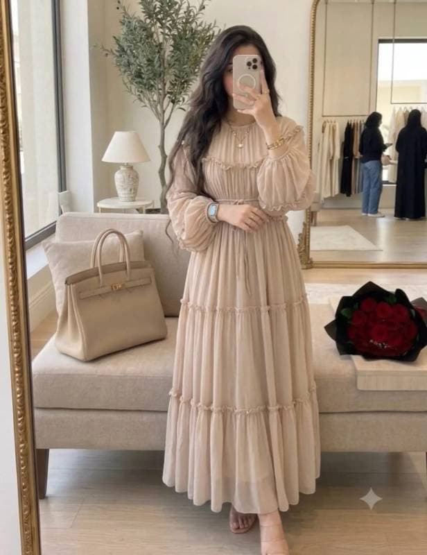 ✨ Elora Ruffle Gown ✨ 🧡 নিউড বেইজ — Nude Beige thumbnail 1