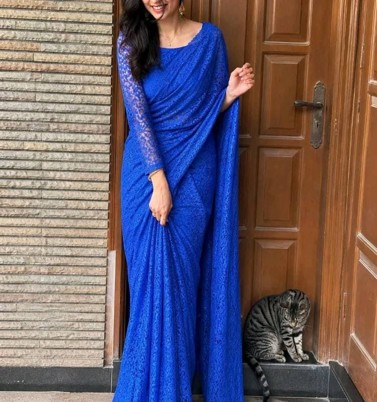 রয়্যাল ব্লু (Royal Blue) দুবাই লেস শাড়ি
