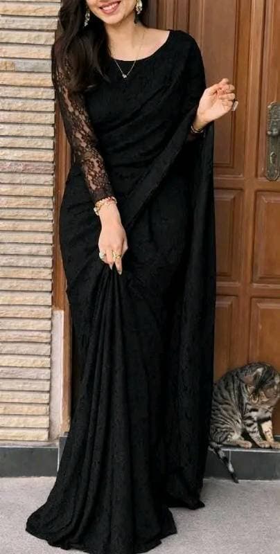  কালো (Black) দুবাই লেস শাড়ি
