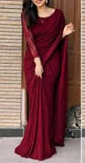 মেরুন (Maroon) দুবাই লেস শাড়ি