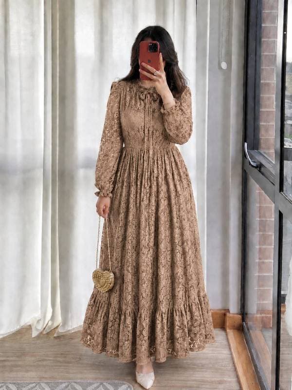 ✨ Mocha Lace Gown ✨ (বিস্কিট কালার )🤎