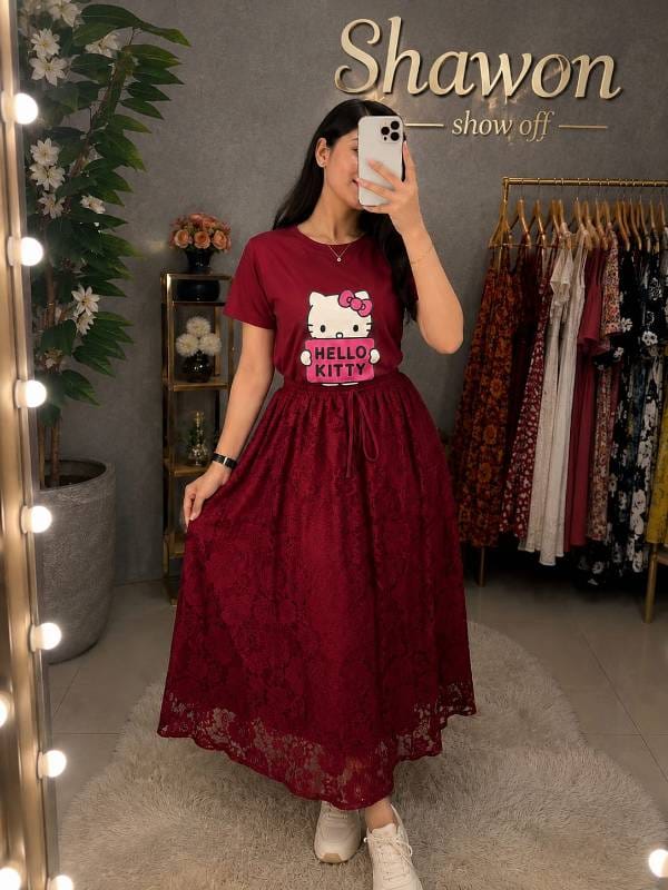 ✨লেস স্কার্ট সেট ✨ ( মেরুন কালার) 🍷