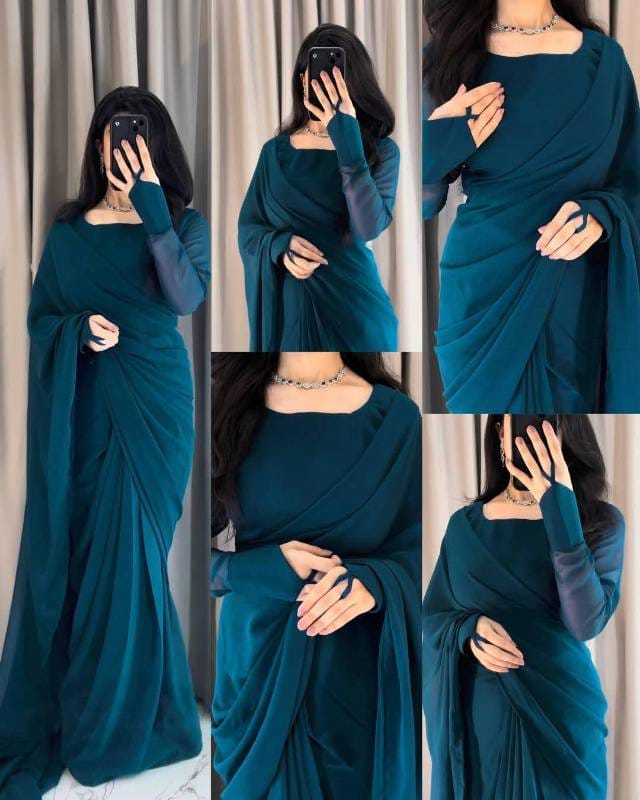 ✨ প্রিমিয়াম কোয়ালিটি জর্জেট শাড়ি ( টরে কালার 💙 )  ✨