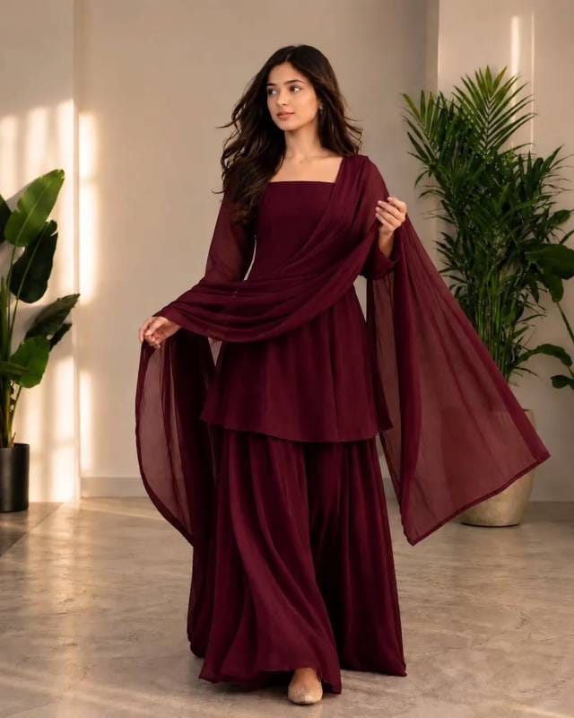  🍷 Maroon (মেরুন) থ্রি পিস