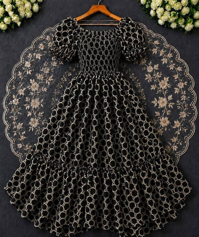 🎀 Princess Party Gown ball print 8. 🖤 কালো — Black