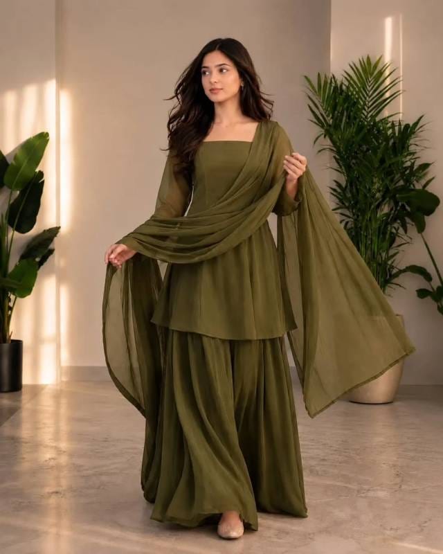  💚 Olive Green (অলিভ গ্রিন) থ্রি পিস