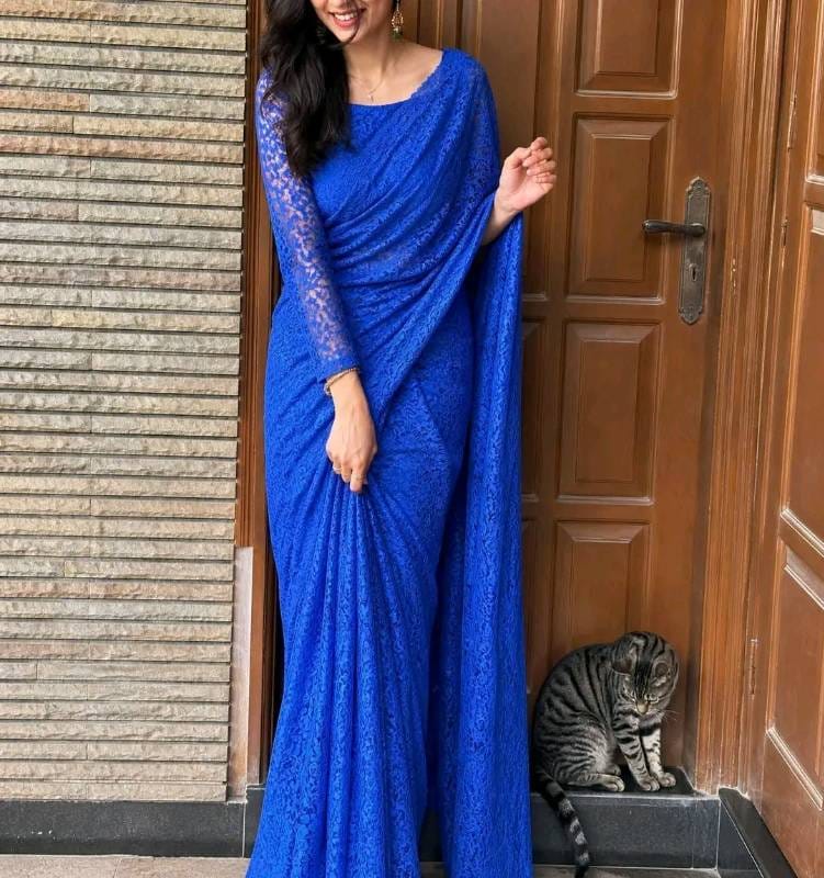 রয়্যাল ব্লু (Royal Blue) দুবাই লেস শাড়ি