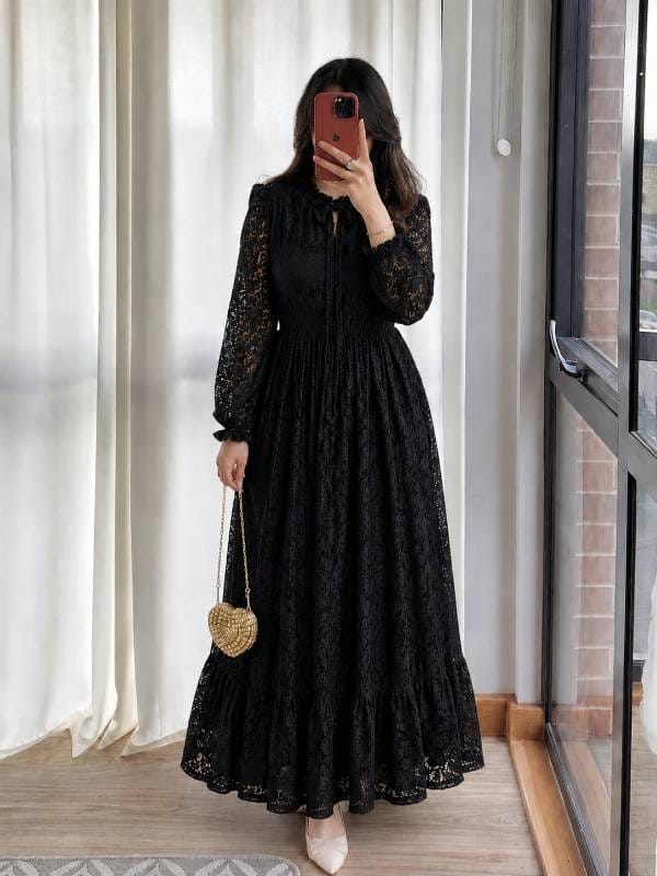 ✨ Mocha Lace Gown ✨ (কালো কালার) 🖤